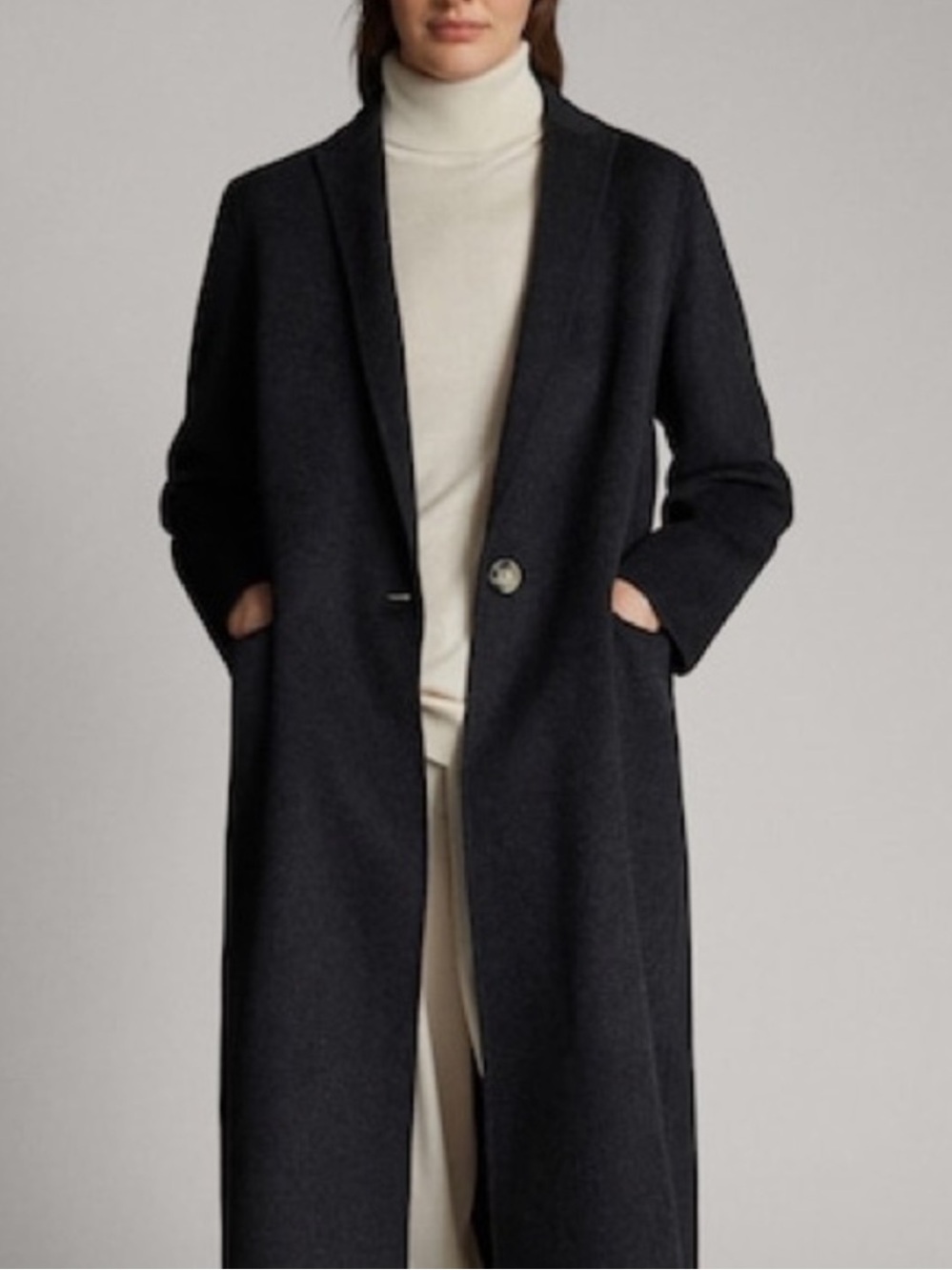 Massimo Dutti Long Wool Blend Coat Charcoal Grey Size 42 US 10 Single Button